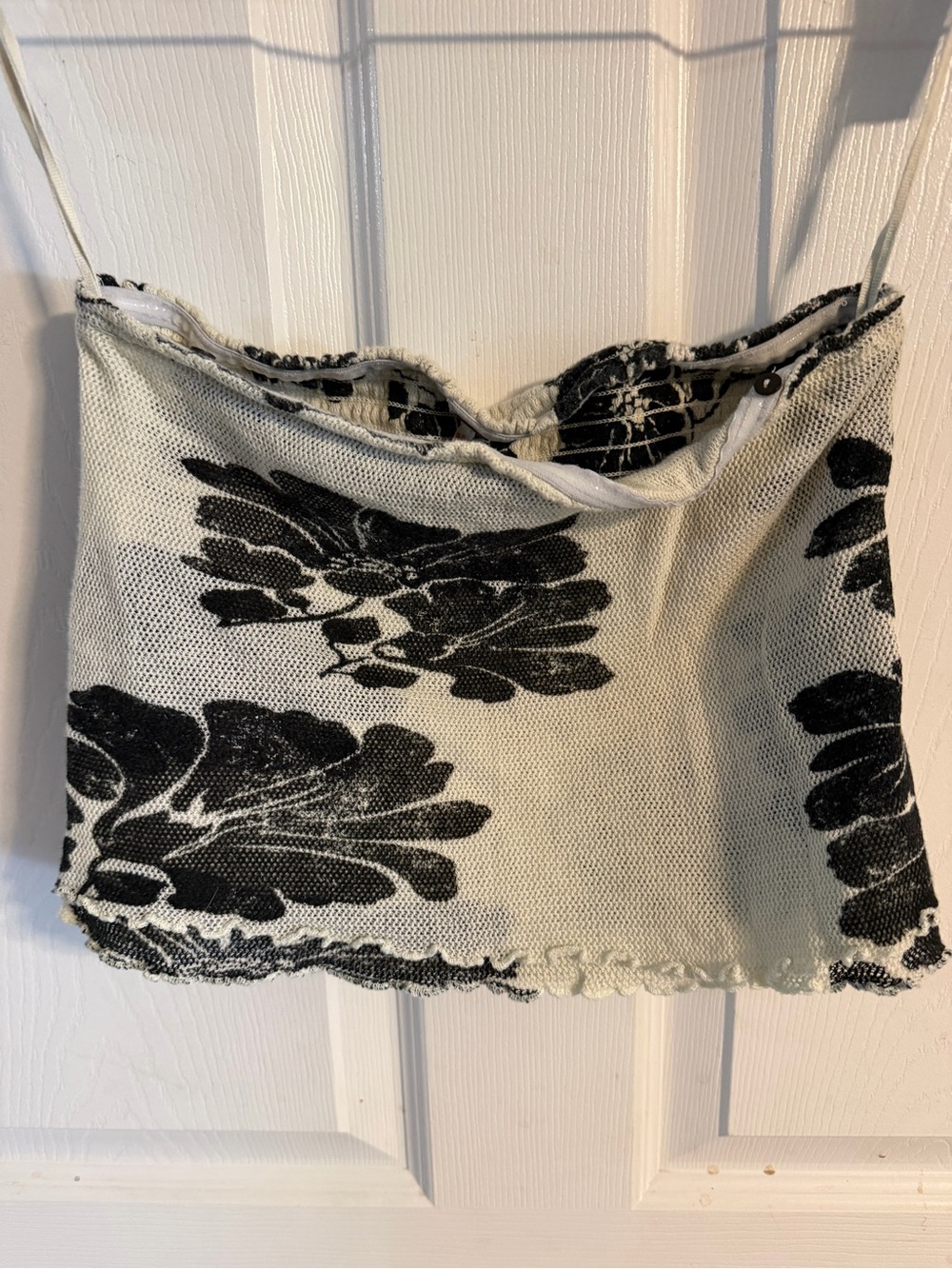 Free People Black Floral Print Cream Mesh Crop Top